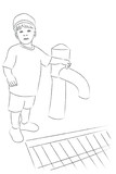 A sketch of a little boy near a street water supply