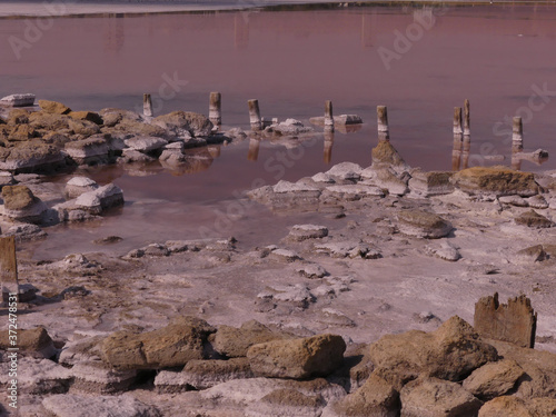 Kuyalnik is the saltiest estuary in Ukraine. Its salinity is greater than the salinity of the Sea! At the end of summer it turns pink ( algae Dunaliella salina) and a lot of salt appears here photo