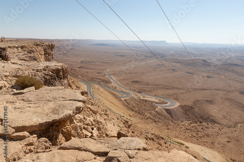 View from the cliff on which the Mitzpe Ramon city is located on the Judean Desert in Israel