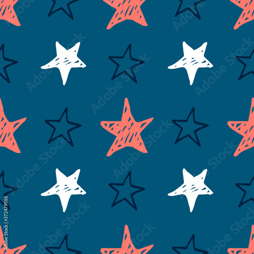 Seamless star pattern. Hand drawn sketch stars