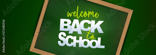 Welcome back to school. Education sale banner or header with lettering. Realistic 3d illustration.
