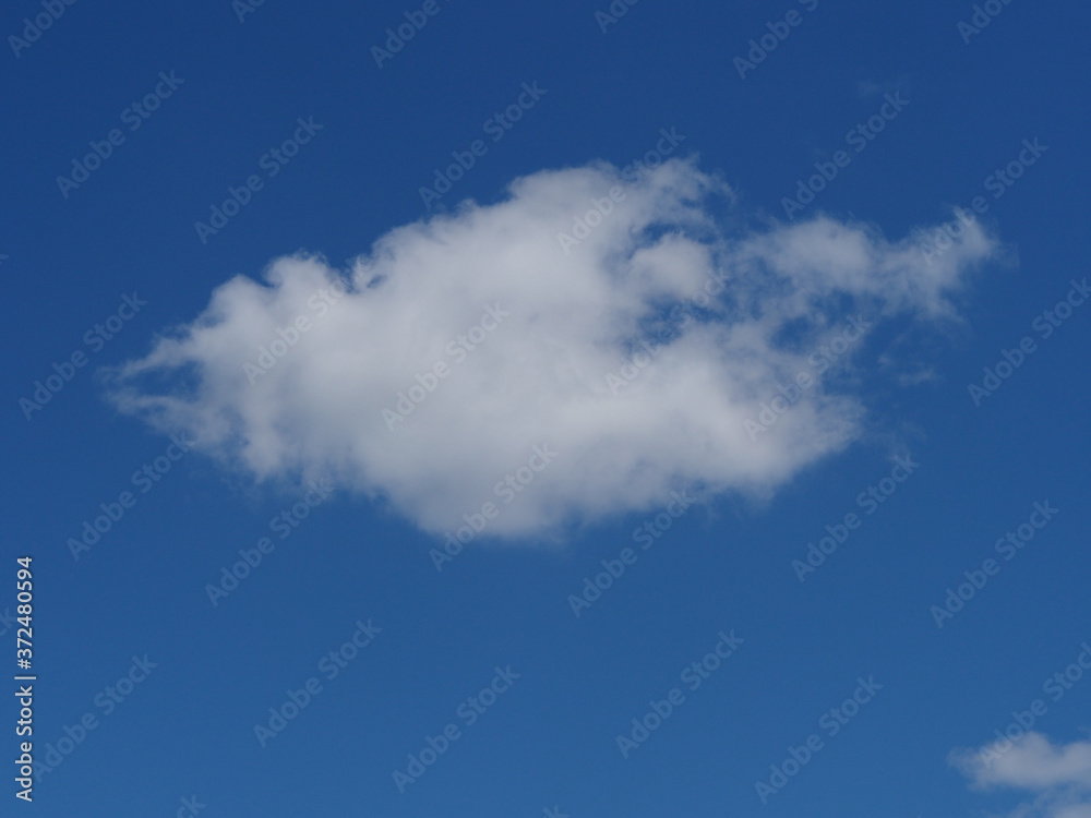 single white fluffy cloud in blue sky
