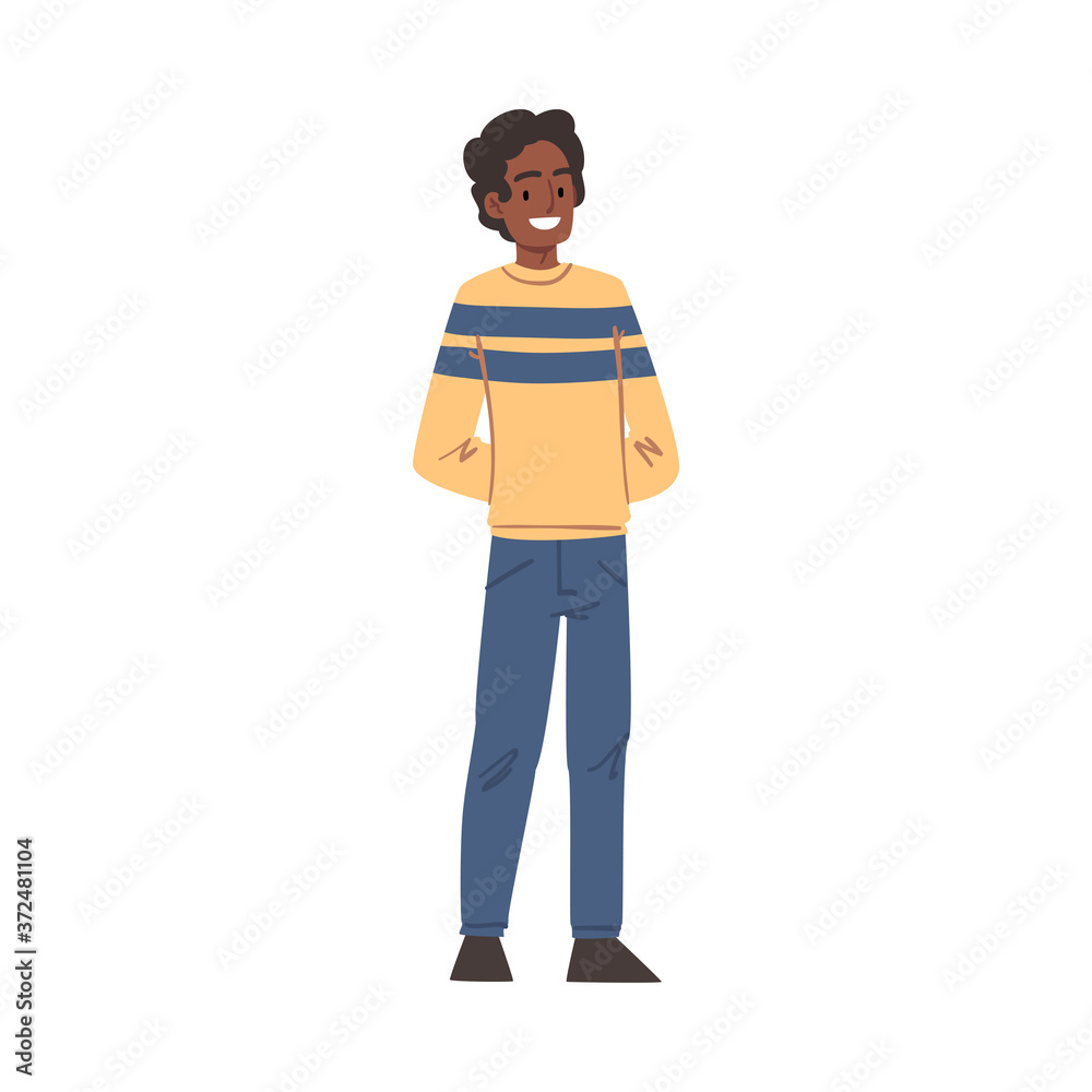 Young Smiling African American Man, Happy Person Character in Casual Clothes Cartoon Style Vector Illustration