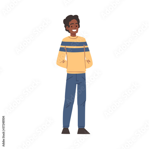 Young Smiling African American Man, Happy Person Character in Casual Clothes Cartoon Style Vector Illustration