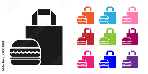 Black Online ordering and burger delivery icon isolated on white background. Set icons colorful. Vector Illustration.