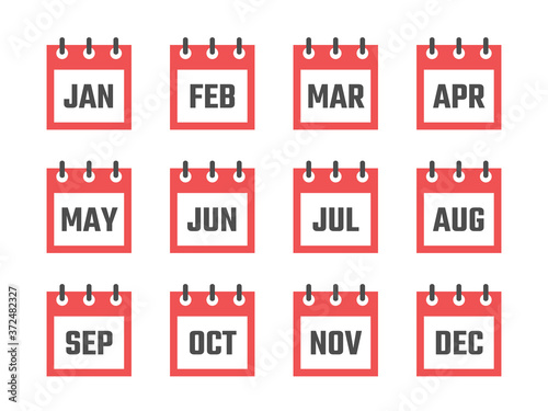 calendar 12 month icon set, color signs for all months of the year