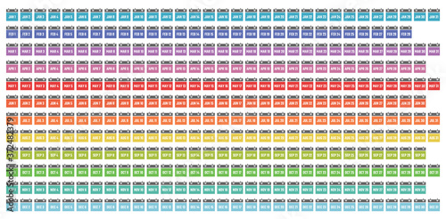 calendar icon set with all days and all months of the year