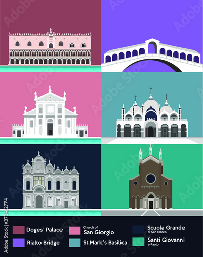Doge's Palace,Rialto bridge,Church of San Giorgio,Saint Mark's Basilica in Venice,Italy