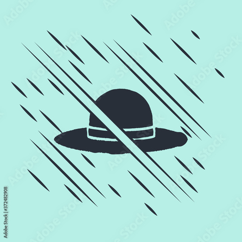Black Elegant women hat icon isolated on green background. Glitch style. Vector Illustration.