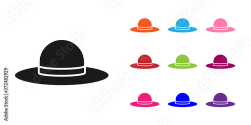 Black Elegant women hat icon isolated on white background. Set icons colorful. Vector Illustration.