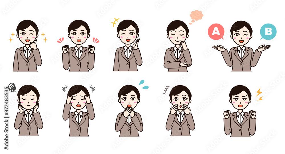 Woman business suit various emotion set Woman business suit various emotion set