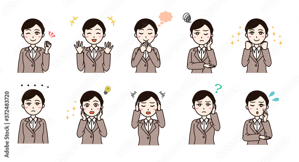 Woman business suit various emotion set Woman business suit various emotion set