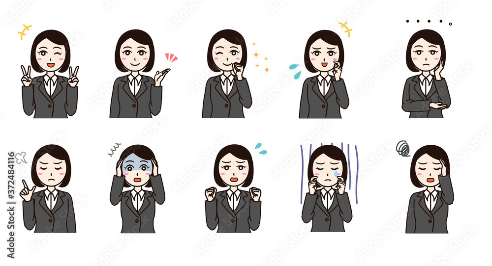 Woman business suit various emotion set Woman business suit various emotion set