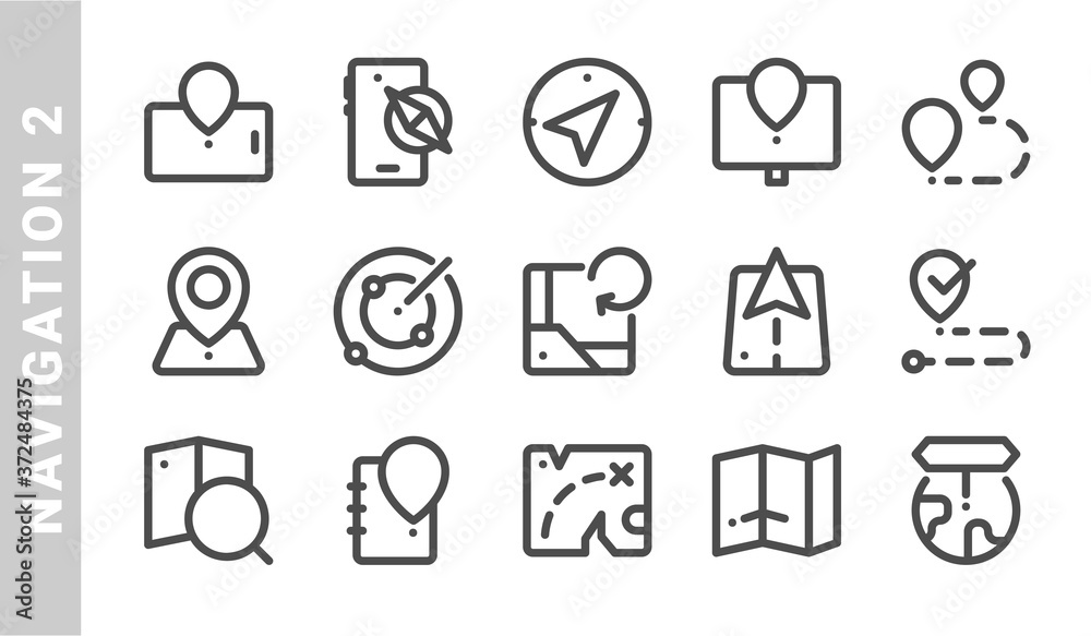 navigation 2 icon set. Outline Style navigation 2 icon set. Outline Style