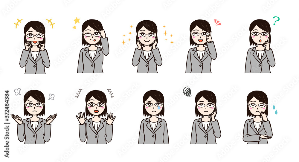 Woman business suit various emotion set Woman business suit various emotion set