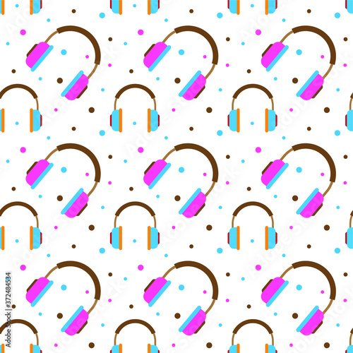 Seamless pattern with Headphones. Vector texture illustration.