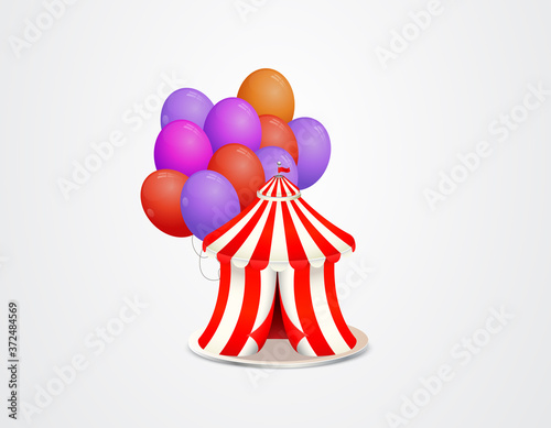 Cute tent with colorful balloons. Vector illustration