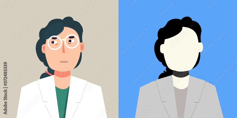 Portrait of a young woman. Doctor. Avatar. Vector Flat Illustration.