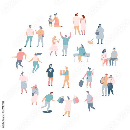 Flat vector people background. Crowd. Different People vector set.