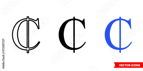 Ghana cedi icon of 3 types color, black and white, outline. Isolated vector sign symbol.