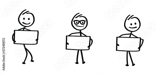 Empty board. Kids playing running, jumping Happy smile stickman emoji icons Funny comic walk stick figures man, woman Vector emotions sign drawing Talking cartoon person Jump, run, walking and play