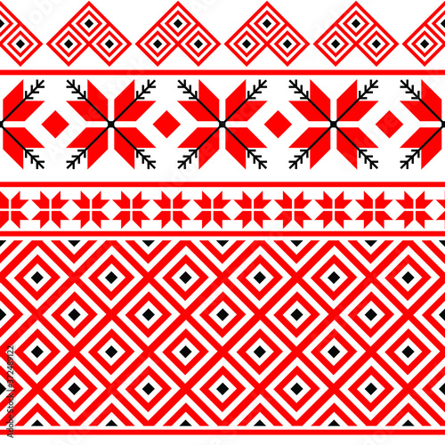 Bulgarian embroidery style red seamless vector pattern