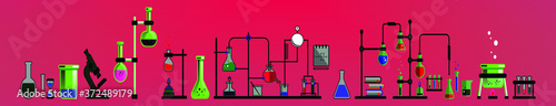 set of laboratory chemistry science cartoon icon design template with various models. vector illustration