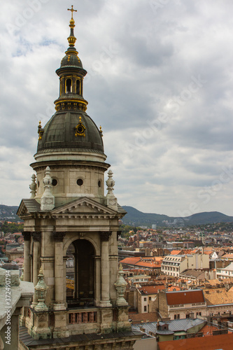 View of the bell tower of St. Stephen's Basilica in Budapest. Hungary