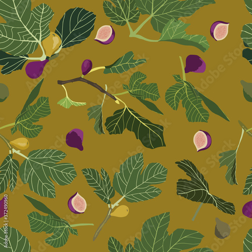 vector seamless pattern with figs in a yellow background.