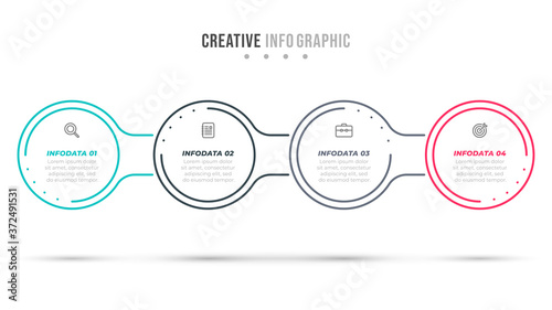 Vector infographic template design with marketing icons. Thin line design label with circle and 4 options or steps. Can be used for workflow diagram, info chart, info graph.