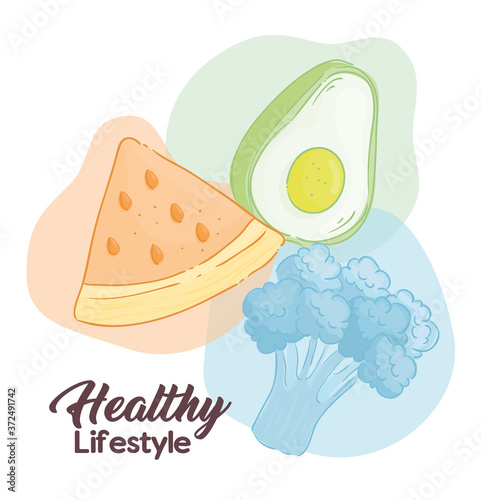 banner healthy lifestyle, vegetables and fruit, concept healthy food vector illustration design