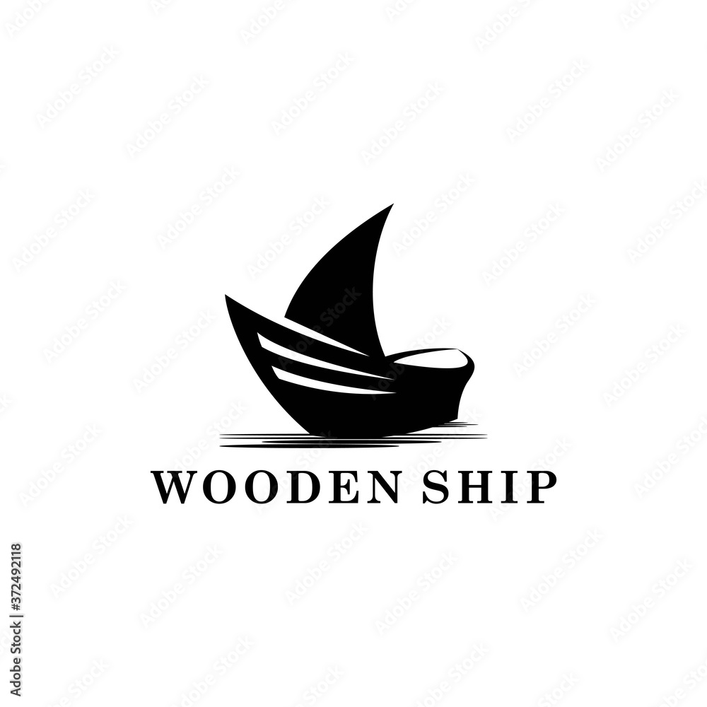 sailing wooden ship logo .traditional vector logo design 