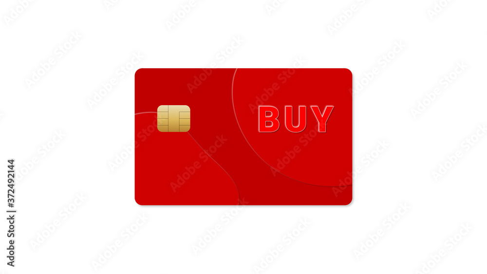 red credit card with Buy lettering on white background, illustration, web banner or template, 3d rendering red credit card with Buy lettering on white background, illustration, web banner or template, 3d rendering