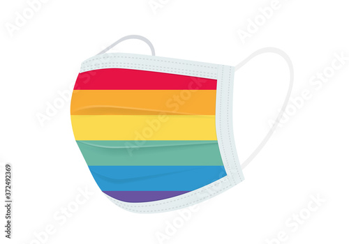 LGBT concept. Protective medical mask LGBT community flag color .
Gay Pride. LGBT symbols communicate ideas, concepts, and identity. Vector colorful illustration.