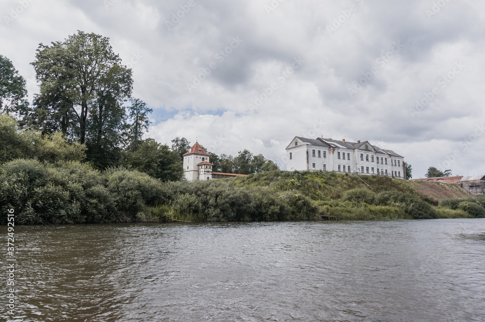 Lubchansky castle on the Neman river, medieval architecture,