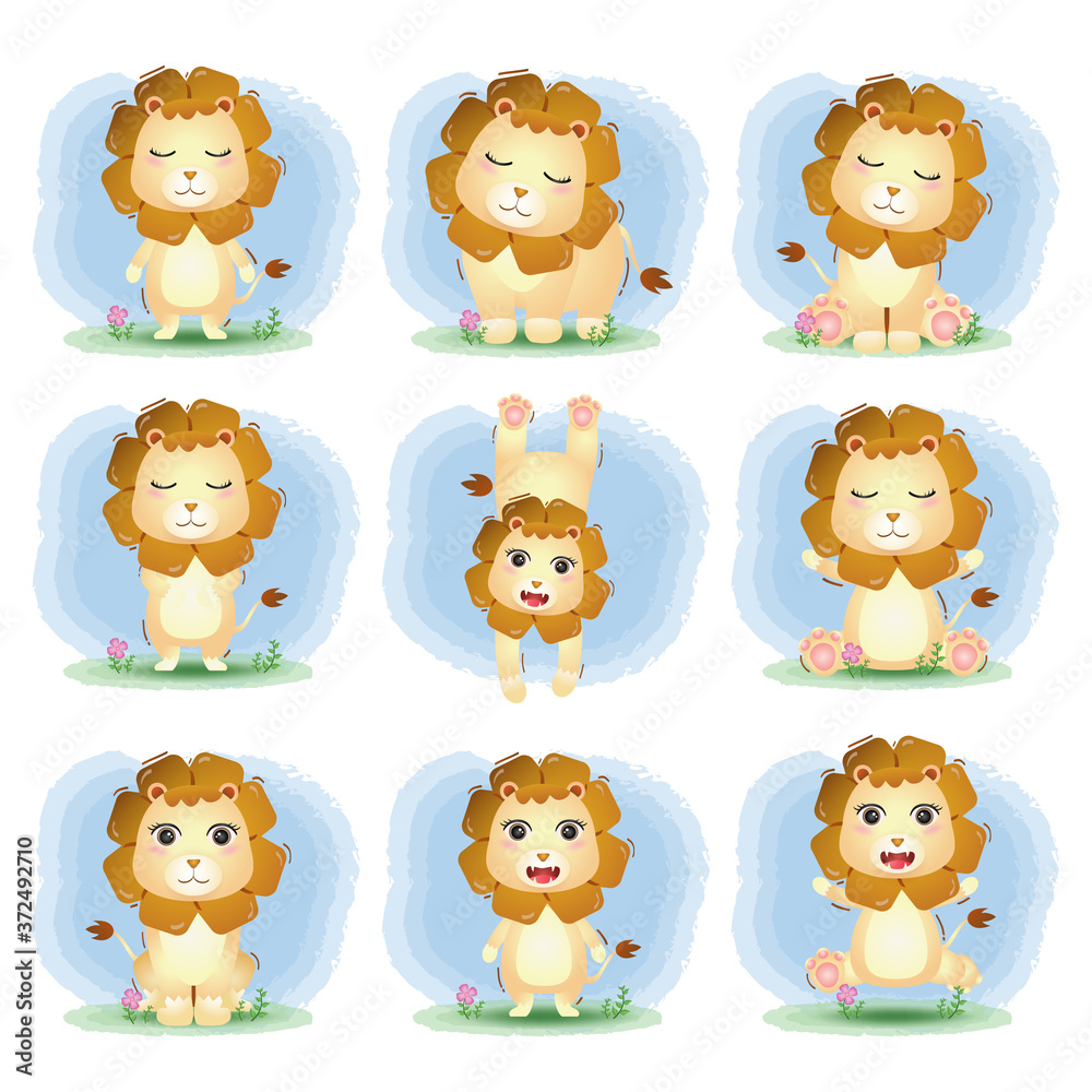 cute lion collection in the children's style