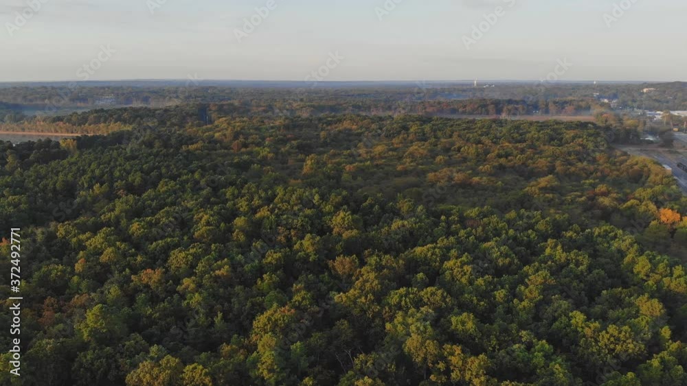 Aerial panoramic view of beautiful green covered forest in the Poconos in Pennsylvania USA Aerial panoramic view of beautiful green covered forest in the Poconos in Pennsylvania USA