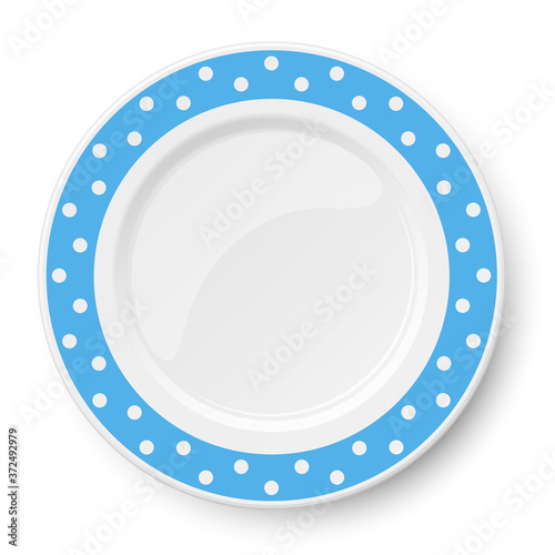 Blue vector plate with white polka dot pattern isolated on white background