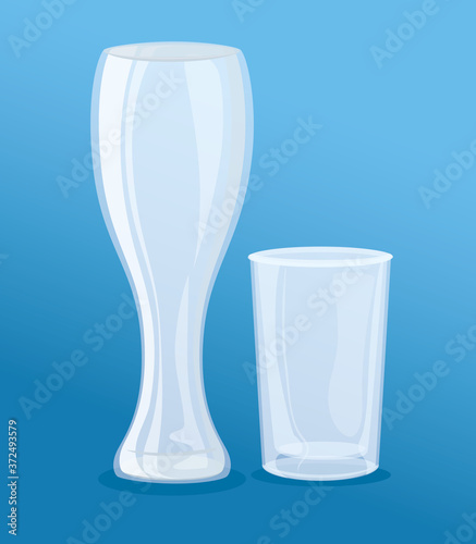 mockup, transparent glass, transparent empty glasses, pilsner and short style vector illustration design