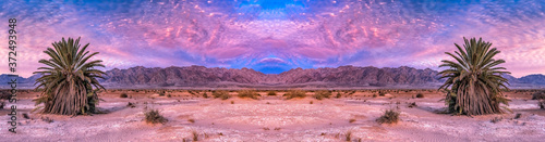 Savannah valley and sand desert in the Middle East after sunset, digitally ma...