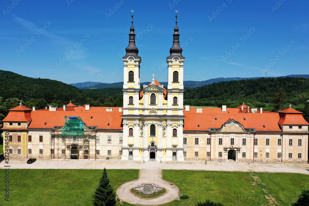 Aerial view of the manor house in the village of Jasov in Slovakia