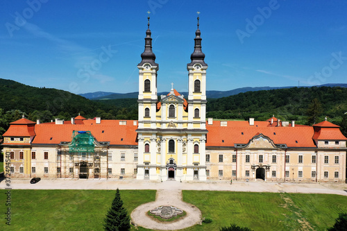 Aerial view of the manor house in the village of Jasov in Slovakia
