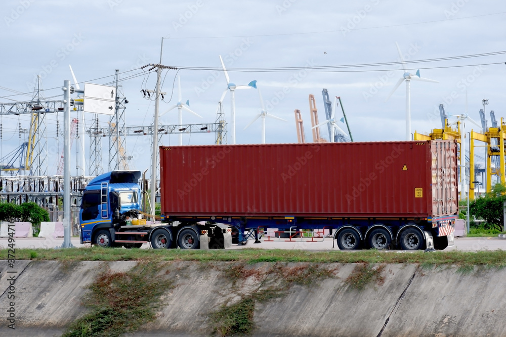 Container trucks parked by the way Container trucks parked by the way
