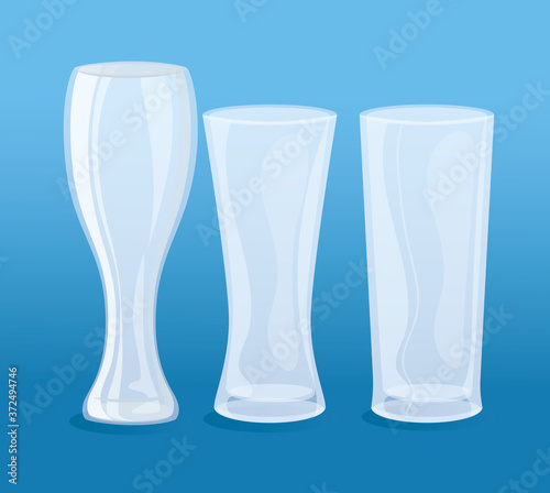 mockup, transparent glasses, transparent empty long glasses vector illustration design