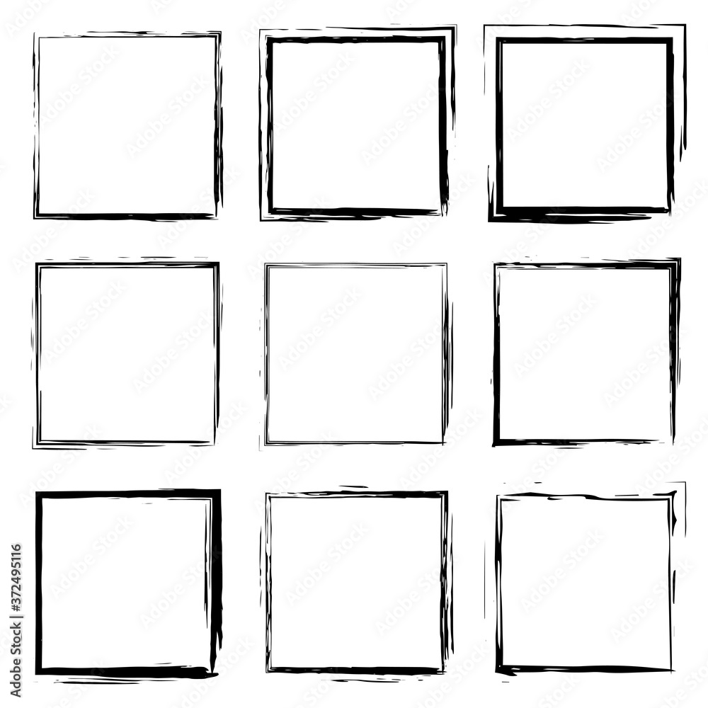 Set of hand drawn vector square black frame, border - Grunge style illustration, template, basis design elements isolated Set of hand drawn vector square black frame, border - Grunge style illustration, template, basis design elements isolated