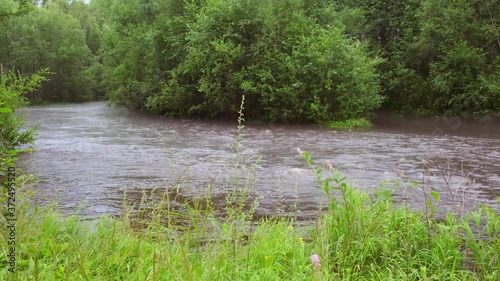 Current of a mountain full-flowing river. 4k