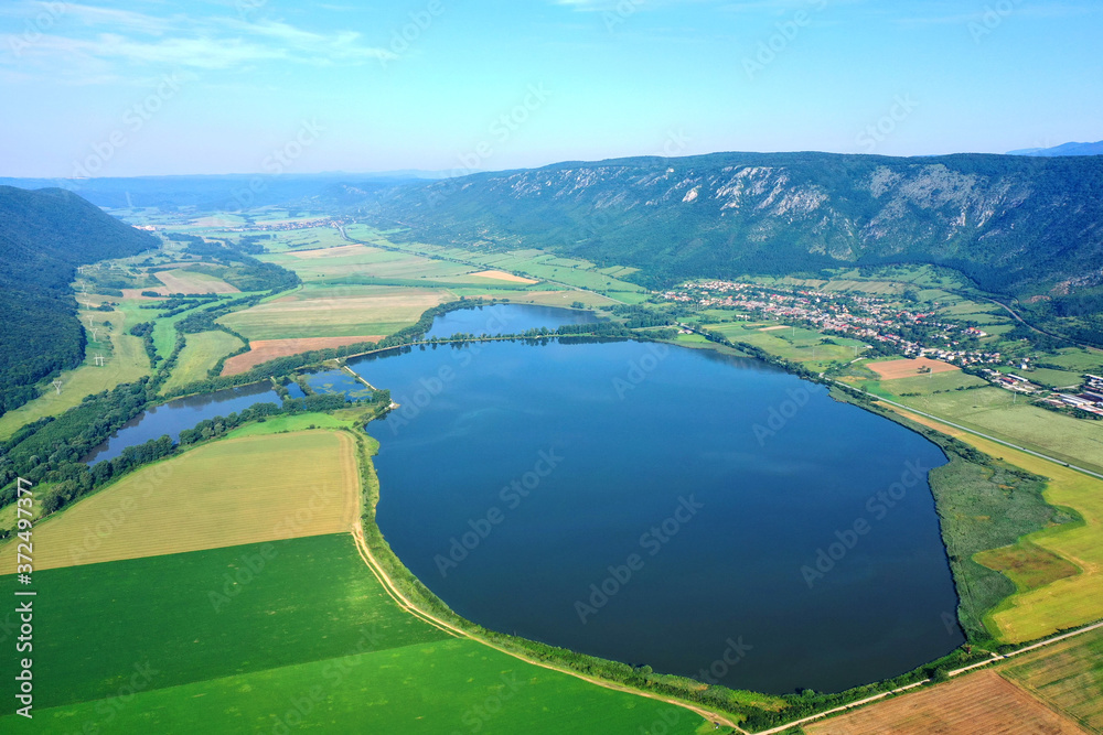 Obraz na płótnie Aerial view of Hrhovske ponds near the village of Hrhov in Slovakia w salonie
