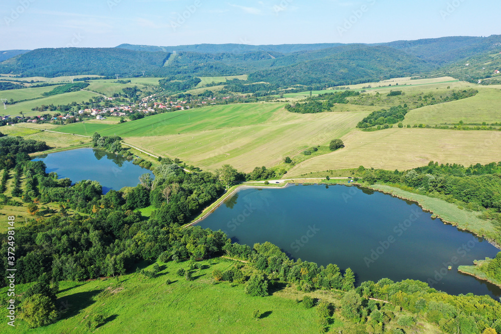 Aerial view of Hrusovske ponds near the village of Jablonov nad Turnou in Slovakia