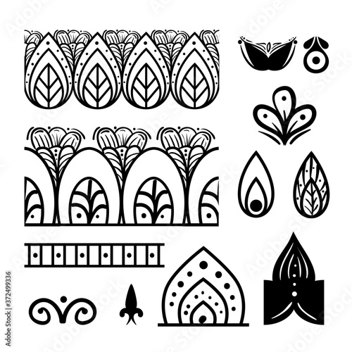 set of traditional floral motif indian icons vector illustration design