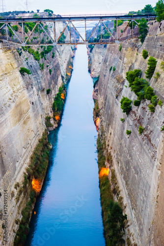View of Corinth Canal with bridge, Greece photo